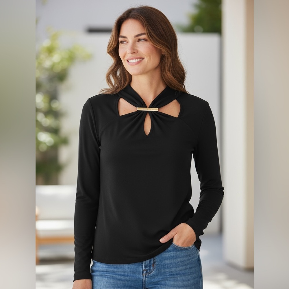 Michael Kors Black Keyhole Blouse size M